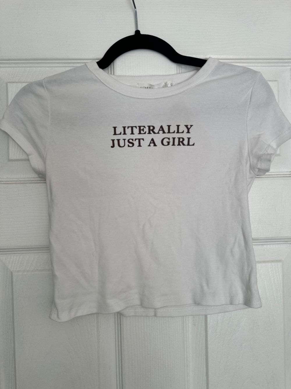 Altar'd State White Short Sleeve Baby Tee  'LITERALLY JUST A GIRL'